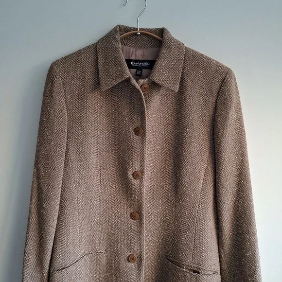 Emanuel Ungaro Vintage Tan Tweed/Wool Single-breasted Overcoat (Size 8; EU 42) - Picture 3 of 12